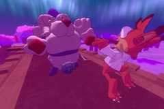 Bubsy in Bubsy 4D. He is jumping in the air, scared of an enemy in front of him.