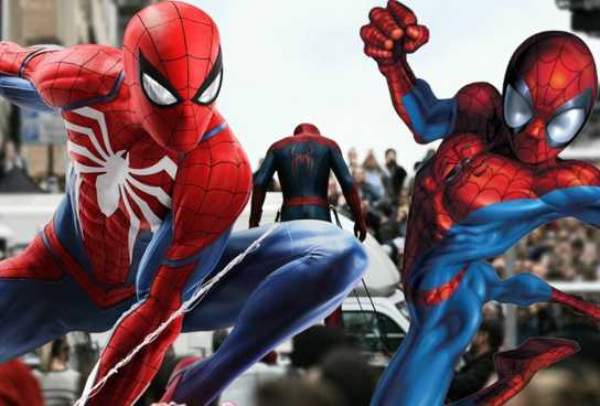 Spider-Man Brand New Day set photo with Spider-Man from different video games