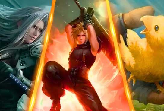 A split image of the art of the Magic: The Gathering cards for Cloud Strife, the Chocobo from Final Fantasy