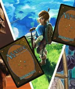 MTG Universes Beyond Crossovers, showing Malenia from Elden Ring, Link from Zelda, and Death from Discworld.